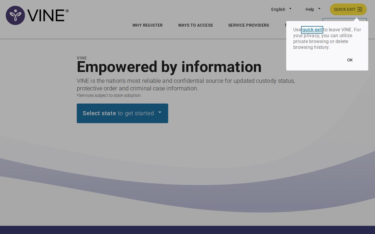 VINELink public service and notification entry page
