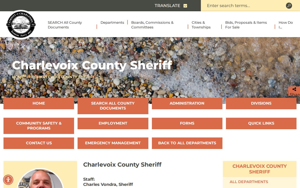 Charlevoix County Sheriff official page with jail contact details