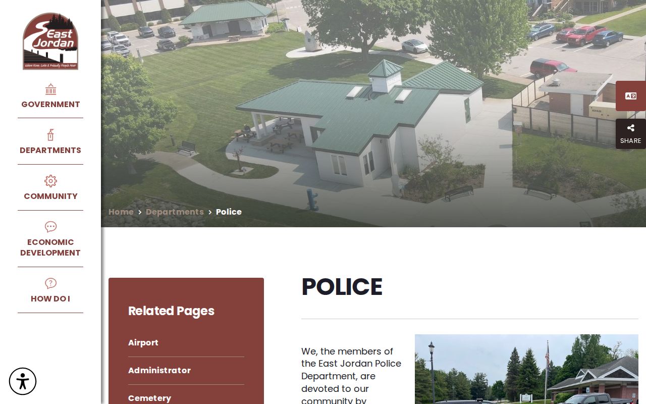 East Jordan Police webpage access response documenting the 403 research limitation