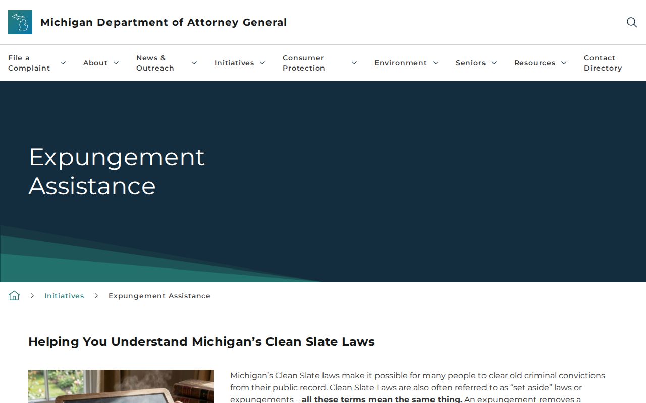 Michigan Attorney General expungement assistance page